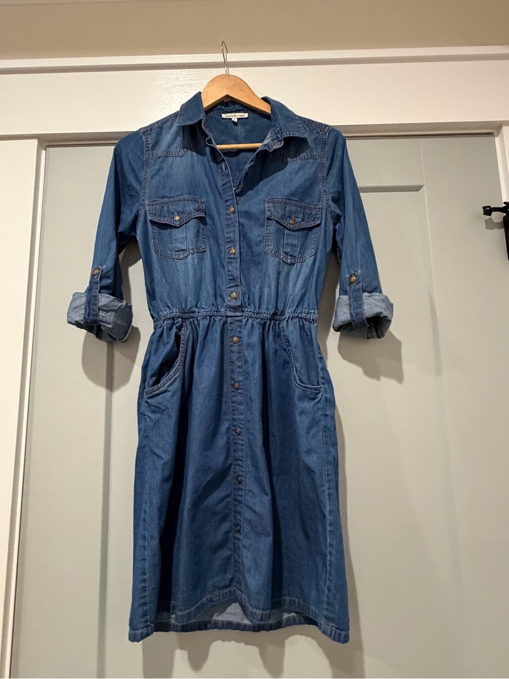 Charlotte Russe Denim Button-Front Mini Shirt Dress in Blue small